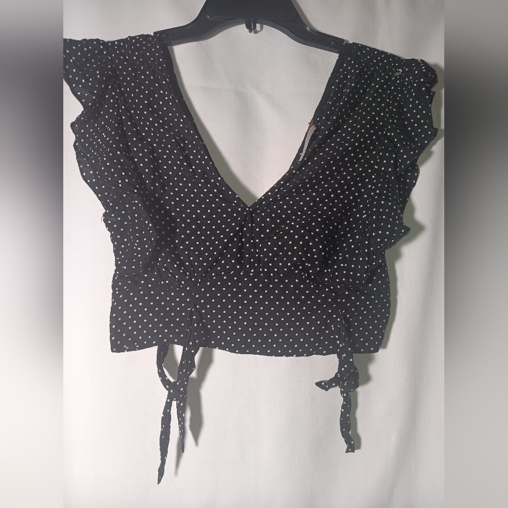 Free People Chic Black Polka Dot Tie-Strap Top